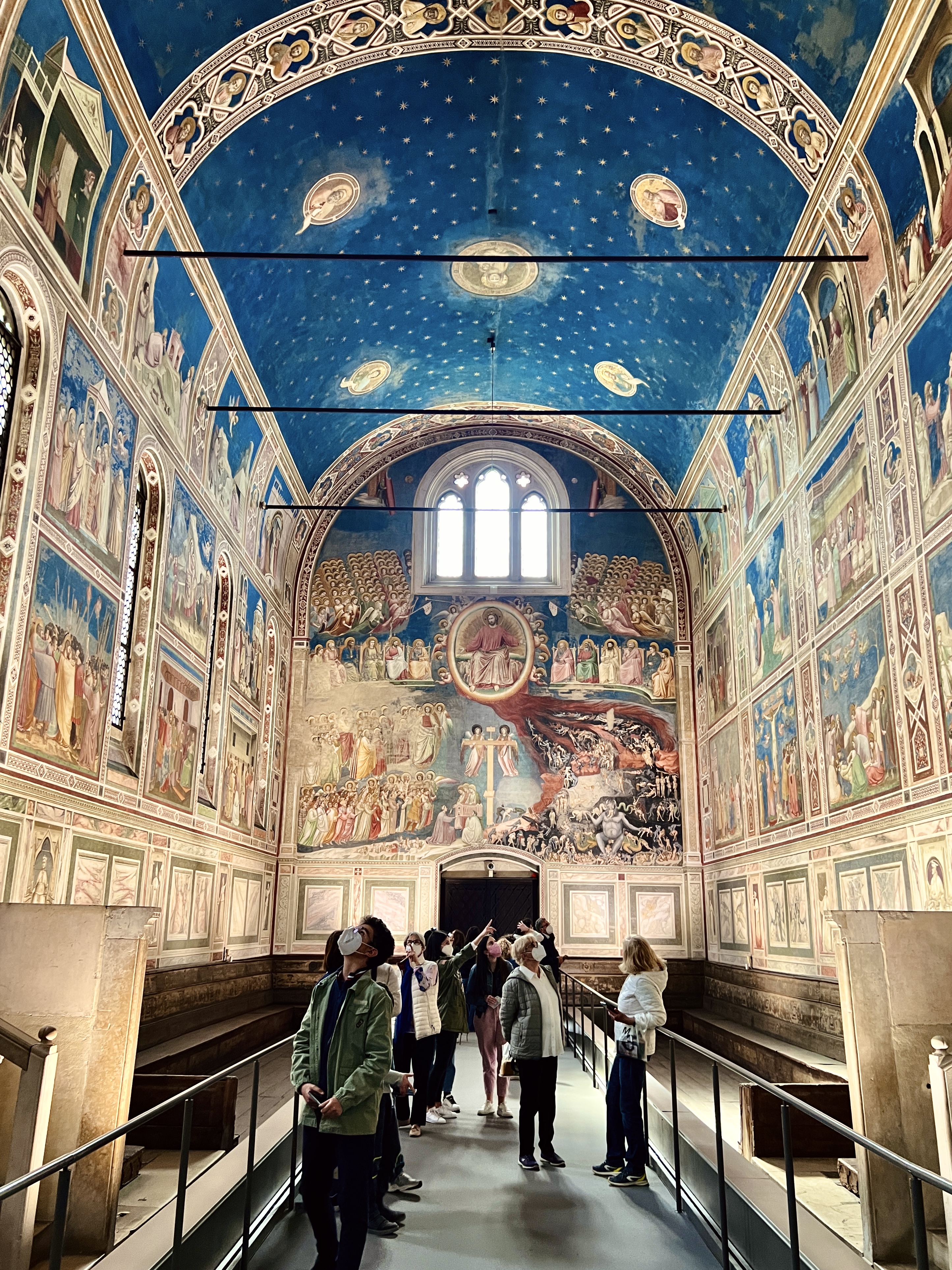 Chapel filled with blue paint and frescoes of the life of Jesus by Giotto di Bondone, Scrovegni Chapel, Padua, Northern Italy